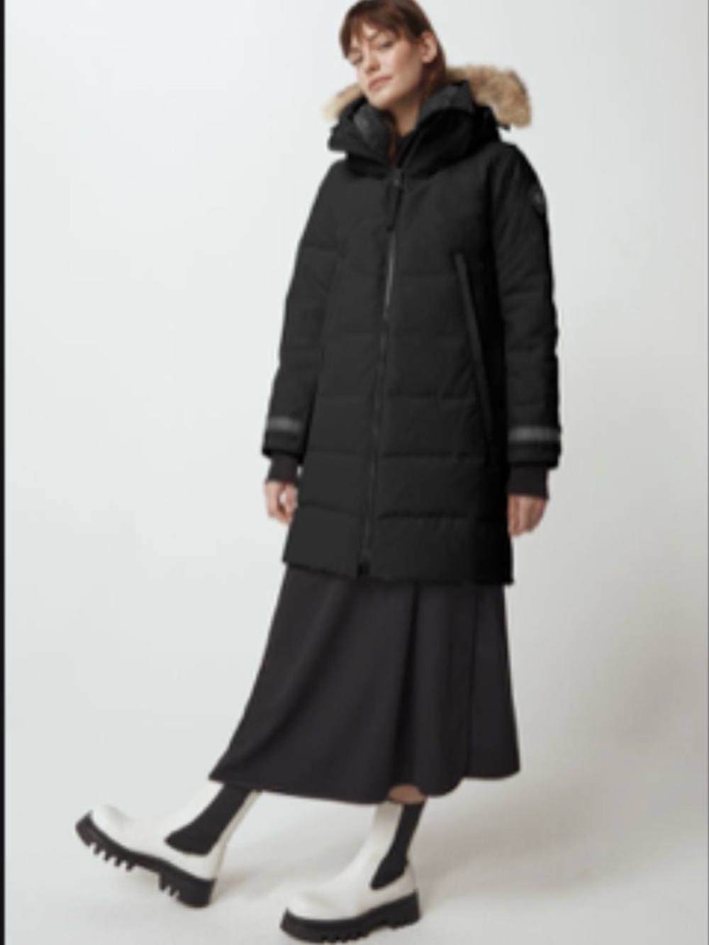 Canada Goose Black Long Hooded Puffer with Fur-Trim Hood